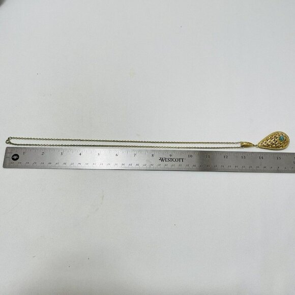 Teardrop Pendant Filigree Necklace Chain Long 26" Gold Byzantine Artisan Retro - Picture 11 of 12